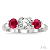 4.65 MM Round Cut Ruby and 3/4 ctw Past, Present and Future Round Cut Diamond Precious Ring in 14K White Gold